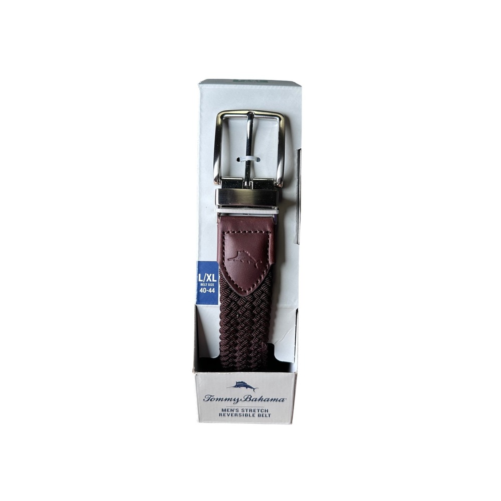 Tommy Bahama Mens Stretch Reversible Belt L/XL 40-44 Brown Navy Braided Woven